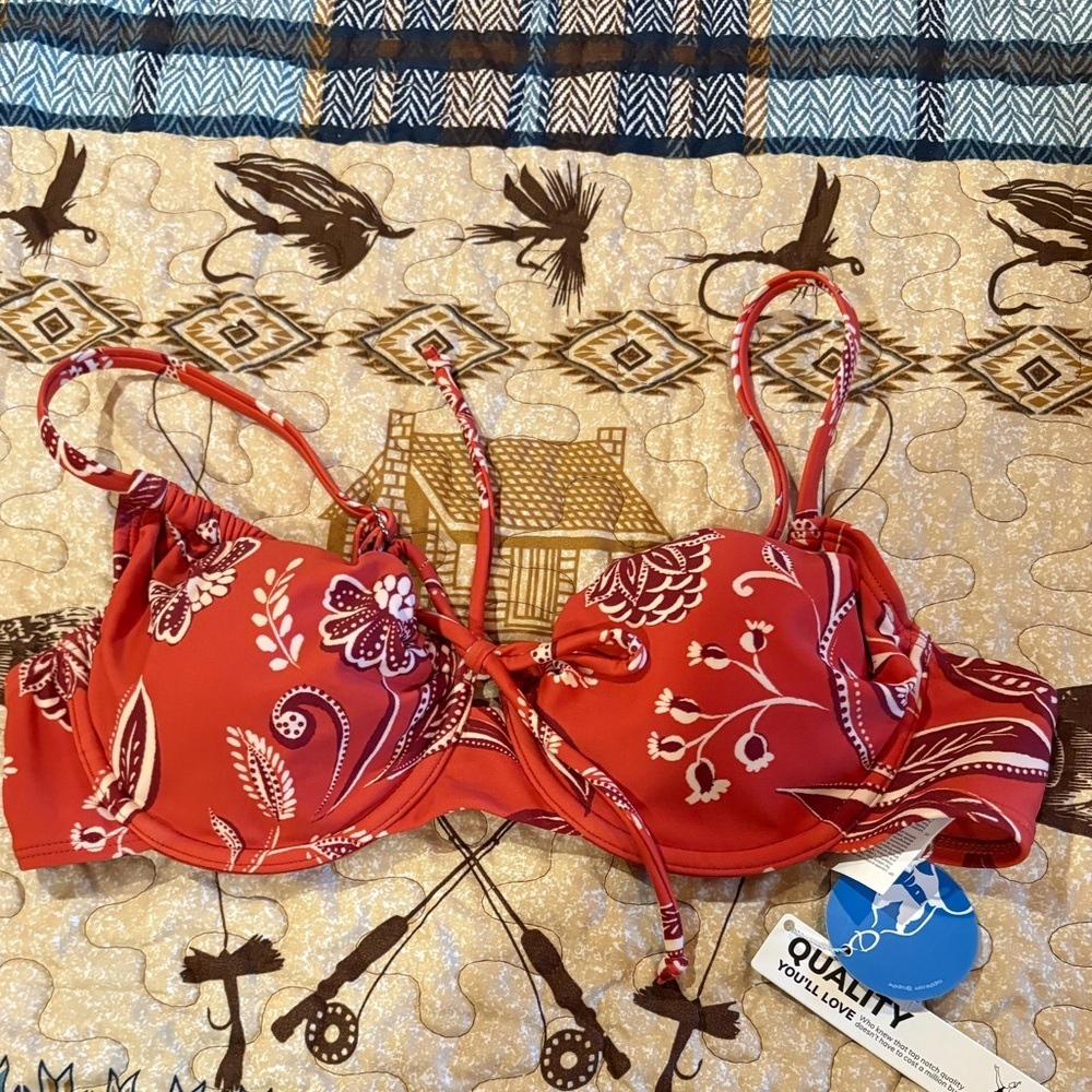 Cupshe Bikini top brunt orange burgundy white parsley print size M NWT